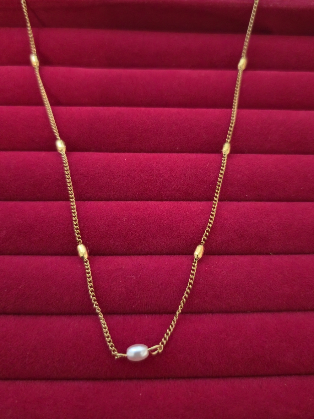Minimalist Gold Curb‎ Chain Pearl Station Necklace Dainty Satellite Bead B005